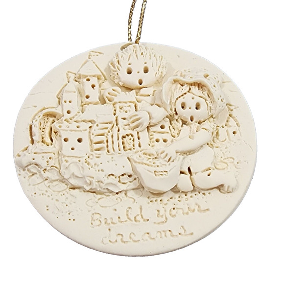 Vintage La Berge 1993 BUILD YOUR DREAMS Boy Girl Sandcastle Christmas Ornament - Picture 1 of 3